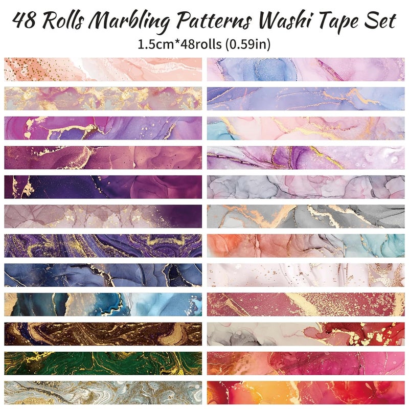Mooker 48 Rolls Washi Tape Set - Decorative Masking Tape Colored Marbling Patterns, Adhesive Artists Tapes for Journaling Supplies, DIY Crafts, Scrapbooking, Junk Journal Supplies, School Supplies - Image 2